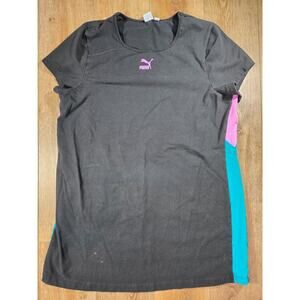 Puma T Shirt Dress Women 3X Lava Color Block Purple Teal Sporty Casual